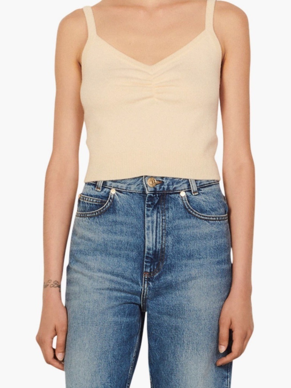 Sandro Vanille Cream Ribbed V-Neck Camisole US 8